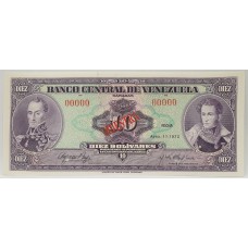 VENEZUELA 1972 . TEN 10 BOLIVARES BANKNOTE . SPECIMEN